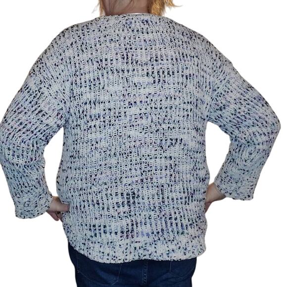 Cable & Gauge Size 1X Plus White Chunky Open Knit Sweater with Confetti Colors - Picture 4 of 8